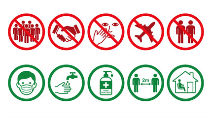 Fototapeta premium Health and safety precaution icons. Prevention signs for virus protection and hygiene.