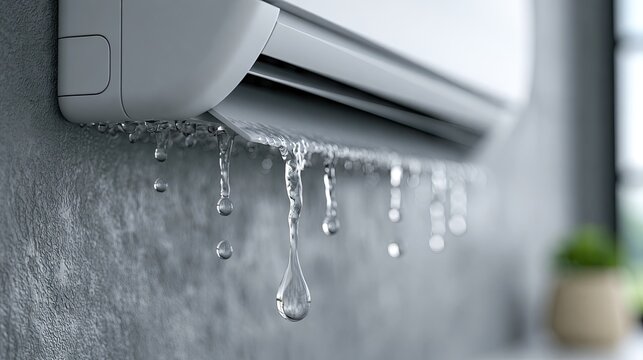 Leaking Air Conditioner Unit Dripping Water Onto Wall.