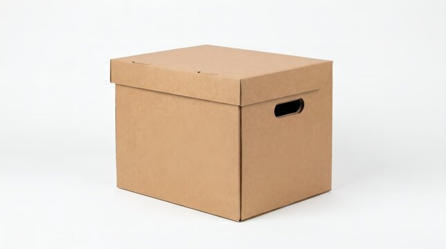 Brown cardboard archive storage box with lid isolated on a white background