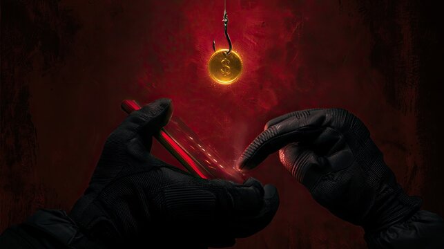 Mysterious Glowing Amulet Held by Gloved Hands in Red Light.