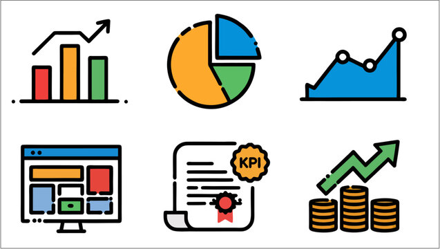 Analytics Dashboard Icon Set with Bar Chart Pie Chart KPI Report and Data Visualization Elements