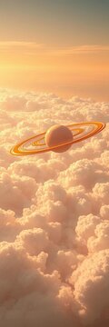 Orbiting orange hues across a canvas of white clouds, ||clouds, heavenly