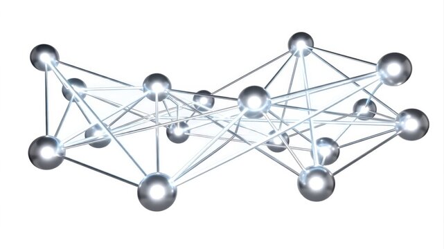 Abstract molecular network structure glowing with ethereal light against a clean white background.