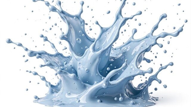 Dynamic blue water splash frozen midair against a clean white background with dramatic lighting.