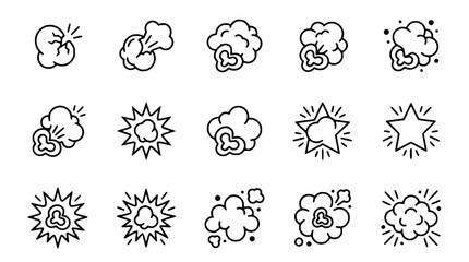 Explosion Icons Set, Comic Book Style, Cartoon Smoke Bursts, Stars, and Pop Art © Xandal