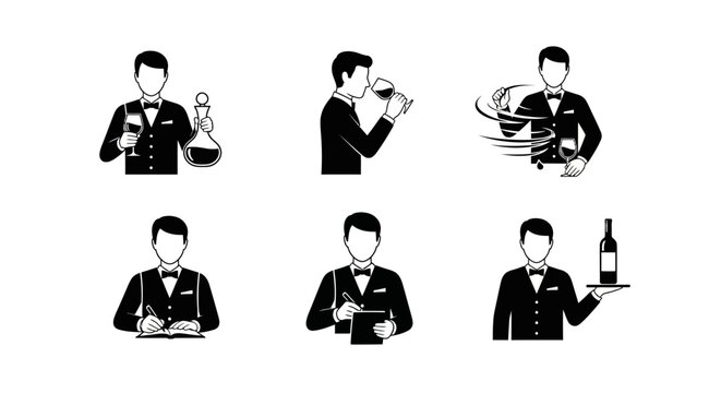 Sommelier Icons: Wine Tasting, Serving, Writing Notes, Decanting