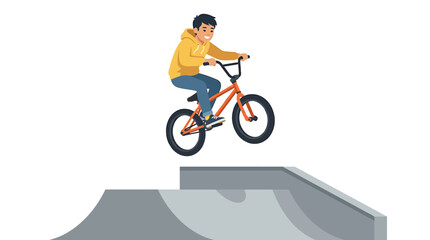 Obraz premium Asian Boy Performing Bunny Hop on Orange BMX Bike