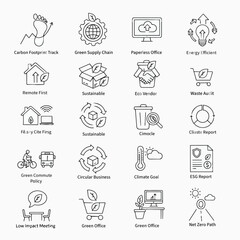 Fototapeta premium Sustainable Business Operations Icon Set Thin Line Vector Modern