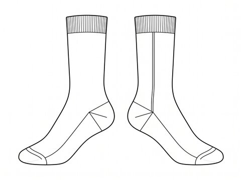 High Tube Athletic Crew Socks Technical Drawing Flat Line Art Vector Mockup Template