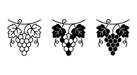 Obraz premium Grapevine Vector Icons, Vineyard Fruit Clusters, Organic Harvest Elements, Winery Design Assets