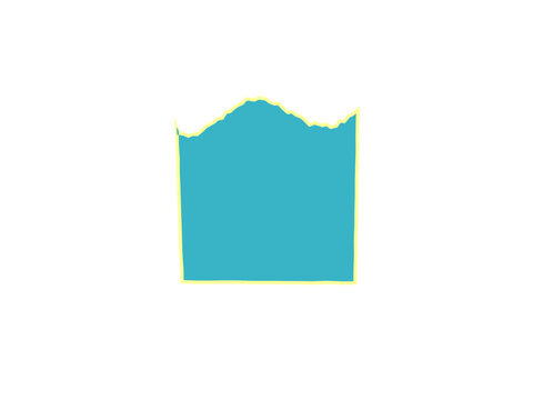 Cyan square shaped block with a textured top edge and yellow border frame