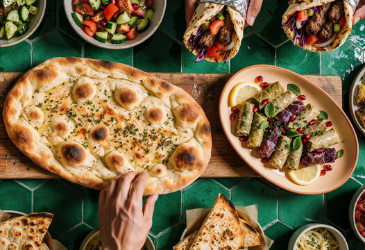 Middle Eastern Iftar Feast with Flatbread, Dolma and Kofta Wraps