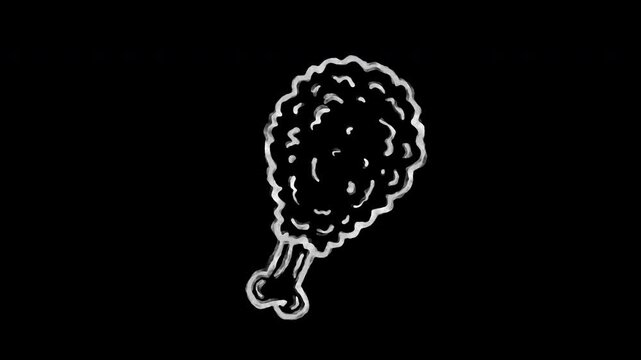 Hand Drawn White Line Art Animation of Fried Chicken Drumstick Looping Shot for Food Promotion