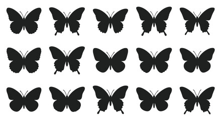 Butterfly silhouettes on a white background a collection of insect shapes © TangemTalukder