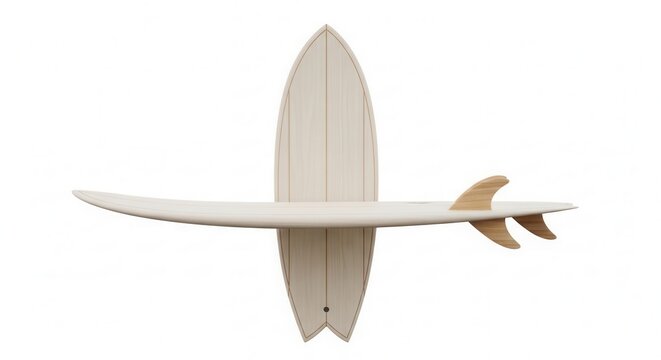 Surfboard with fins on a white background.