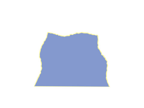 A solid light blue shape with an irregular outline and a thin yellow border