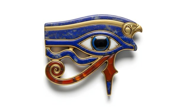 Eye of Horus amulet crafted from lapis lazuli and gold rests as a symbol of protection.