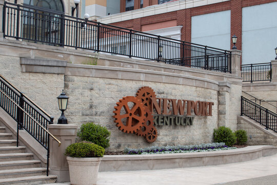 Cincinnati, Oh USA  on April 23, 2019. Newport on the Levee sign, Kentucky.
