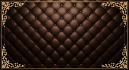 Obraz premium Luxurious dark brown tufted leather background with ornate gold frame