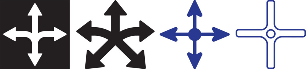 Directional arrow icons set with multi way navigation symbols and d pad controller buttons for interface design © Nur