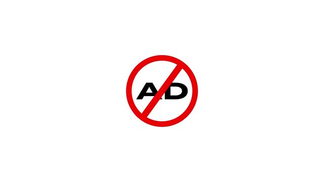 No AD Symbol Animation with Red Prohibition Sign Representing Ad Blocking, Advertisement Restrictions, Digital Privacy, and Clean Browsing Experience