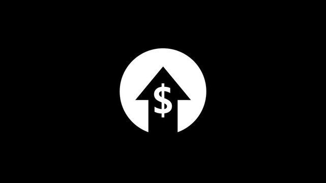 Rising Dollar Money Growth Arrow Icon Animation Financial Profit Increase Symbol Loop Isolated on Black Background Motion Graphic