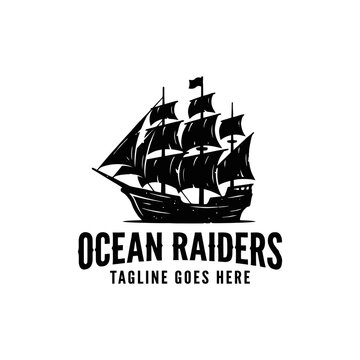 Graphic of a classic vessel with sails. Ideal for nautical travel, ocean adventure, or maritime history branding.