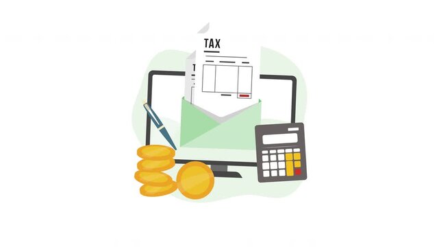 Tax forms, coins, calculator, and pen rest on a desk. Money and numbers symbolize financial responsibility. Ideal for tax season or budgeting visuals. Stylized photo conveys clarity and simplicity