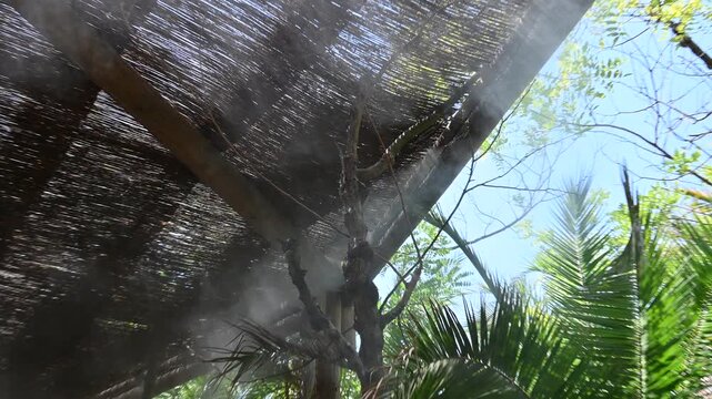 traditional thatched roof made of straw and reeds, traditional thatched roof made of straw and reeds. natural roofing material used in rustic, tropical and eco-friendly architecture.
