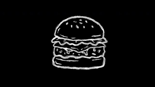 White Line Art Doodle Animation of Double Hamburger Looping Shot for Fast Food Restaurant Menu