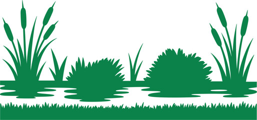 Green pond plants silhouette, aquatic marsh vegetation isolated vector illustration for wetland landscape nature decoration © MdMajnur