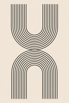 Minimalist geometric abstract art with black lines on beige background
