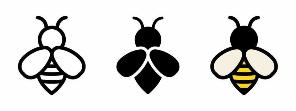 Honey bee icon set bumblebee insect honeybee symbol vector line glyph isolated
