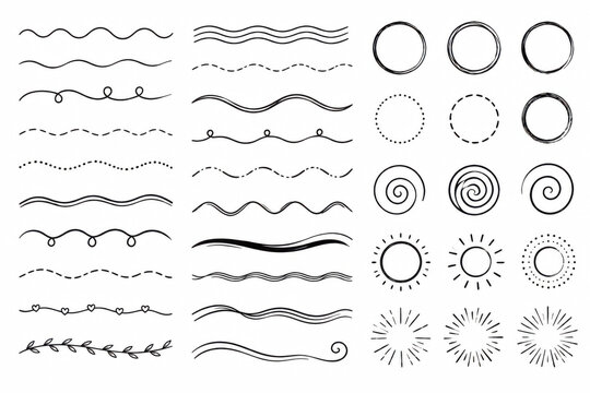 Collection of hand drawn doodle lines and circle shapes