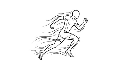 Fototapeta premium Minimalist outline drawing of a running man showing speed and motion with flowing lines on white background