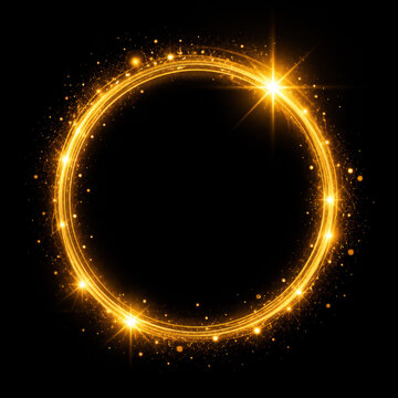 Glowing gold ring made of bright sparkles and shiny light particles