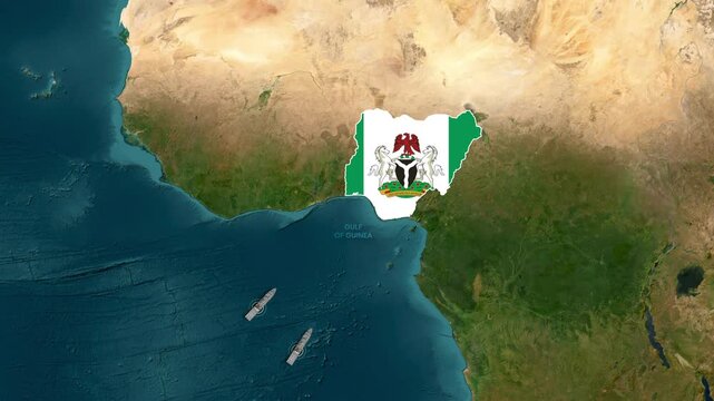 Nigeria Map Animation with Coat of Arms and Warships in the Gulf of Guinea