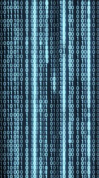 Glowing Binary Code Streams on Dark Digital Background
