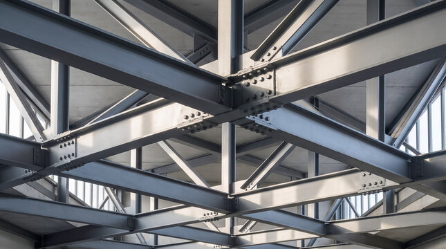 Architectural Detail of a Modern Steel H-Beam Roof Truss and Connection