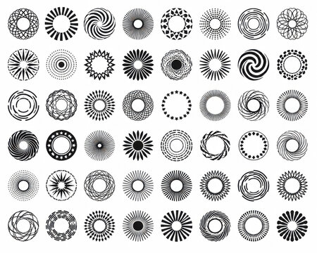 Set of black circle abstract geometric icons and shapes