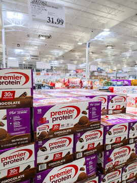 Premier Protein Shakes Displayed in Costco Warehouse Aisle