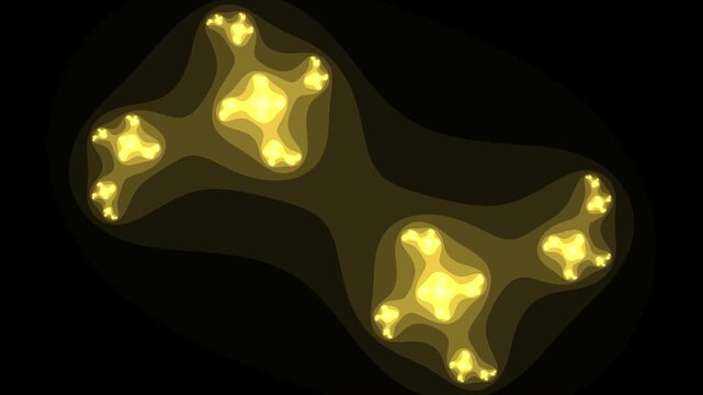 Abstract Glowing Golden Julia Set Fractal Shapes Drifting on Dark Background