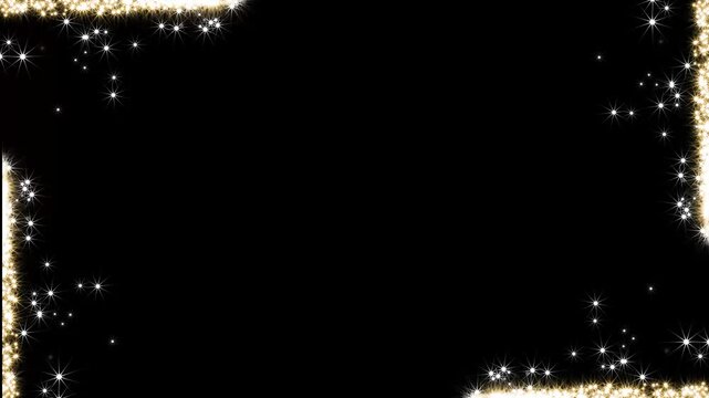 Golden particles moving luxury glittering on frame border, Golden glitter seamless background loop with floating motion, Christmas Golden rectangle square frame Portal with glowing golden sparkles