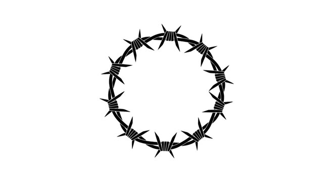 Vector illustration of barbed wire circle frame on a transparent background