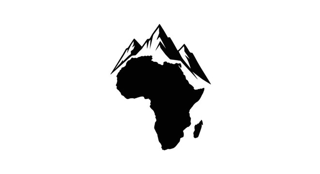 Vector illustration of silhouette of the african continent combined with a mountain range on a transparent background