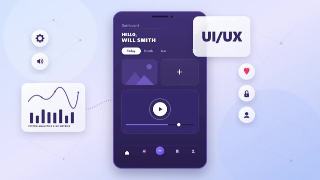 Mobile application dashboard interface design featuring modern analytics visuals and sleek user experience elements
