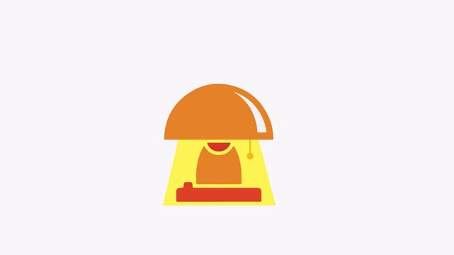 Minimalist orange table lamp with glowing yellow light cone loop animation, Cute modern desk lamp illuminating workspace with warm light beam animation.