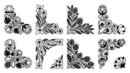 Fototapeta premium Ornate arabesque corners with floral elements for decoration
