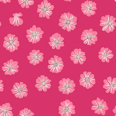Fototapeta premium Pink flowers Watercolor Seamless Pattern. Textile Design for fabric wallpaper print. Vector illustration 