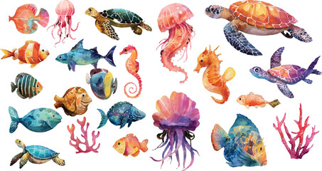 set of sea animals © asadul